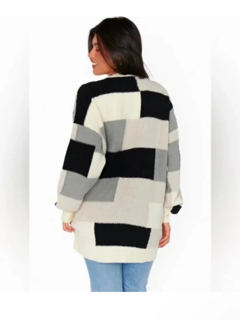 Women SHOW ME YOUR MUMU Ember Patchwork Knit Tunic Sweater Gray Black Ivory-3X